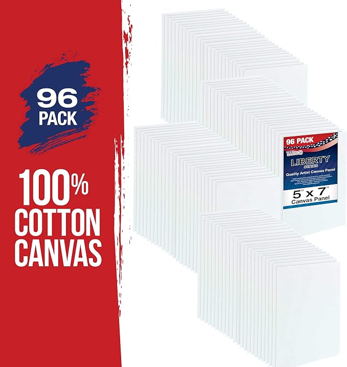 U.S. Art Supply 5 X 7 Inch Art Canvas Board Panels 96 Pack - 8 Ounce | Heavyweight Cotton Acid Free Canvases for Painting Acrylics and Watercolor (1 Case of 96 Single Canvas Painting Panels)
