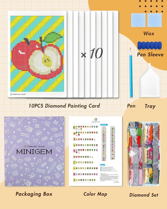 forever young Minigem Fruit Diamond Art Kits, 5x7 Inch Postcard-Style