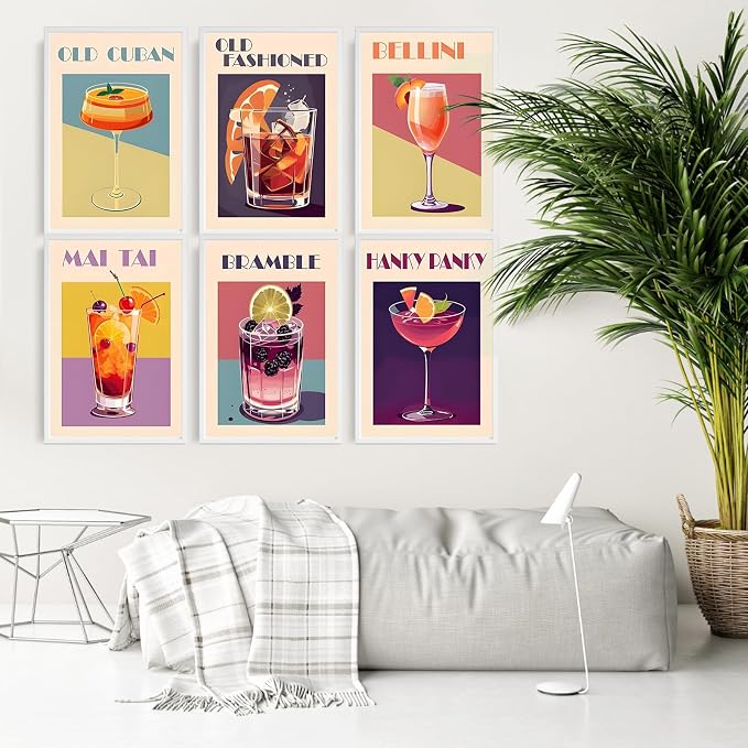 Fountor 6 Pack Paint by Numbers Kit for Adults Beginner, Cocktail Adult Paint by Number Kits on Canvas Without Frame, Cocktail Oil Painting by Numbers for Home Decor Gift 8” W x 12”L