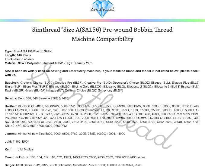 Simthread 25pcs Size A SA156 90WT Prewound Bobbin Thread - Black
