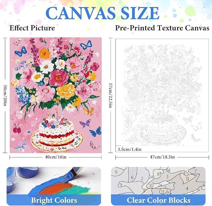 ZRIZQ Flowers Paint by Numbers Kit for Adults Beginner,Birthday,16x20