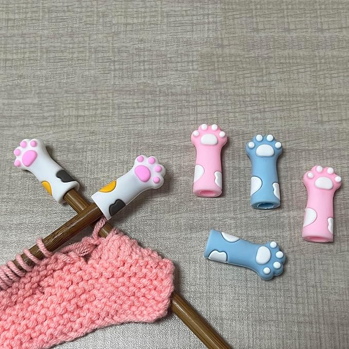 SPANSEE 6 PCS Cat Paw Knitting Stitch Stoppers, Needle Minder, Knitting Needle Point Protectors, Needle Stopper, Knitting Supplies fit Size 11-17 (8mm-12.75mm) Needles