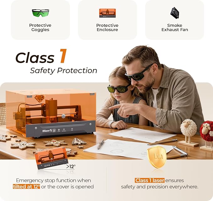 BlazeX M3 10W Laser Engraver Machine, 0.01mm Ultra-precision Laser Cutter and Engraver Machine for Wood Metal Glass Leather, Beginner-Friendly, with Enclosure Honeycomb Engraving Materials, Class 1