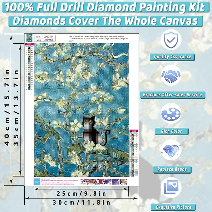 Black Cat Diamond Art Kits for Adults Cute Diamond Painting Kit Beginner