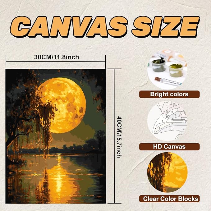 Acelii Paint by Numbers Kit for Adults Beginner,Bright Moon Oil Painting Kit Adult Paint by Number Kits on Canvas,DIY Painting for Beginners Art by Numbers Home Wall Decor 11.8x15.7 Inch