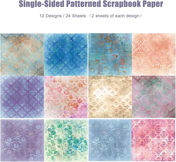 Aesthetic Scrapbook Patterned Paper 6×6, 24 Sheets Vintage Boho Floral Single-Sided Scrapbooking CardStock Papers Pad Supplies for Holiday Cardmaking DIY Origami Journaling