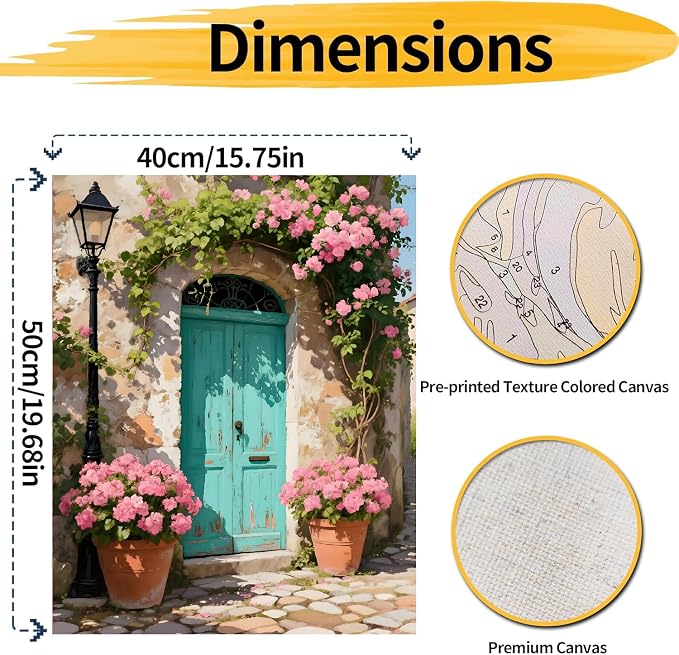 pchmcu DIY Streetscape Paint by Numbers Kits for Adults,Flower Door Scenery Paint by Number for Adults Beginner,Paint by Numbers Kits on Canvas Without Frame for Home Wall Decor 16x20inch