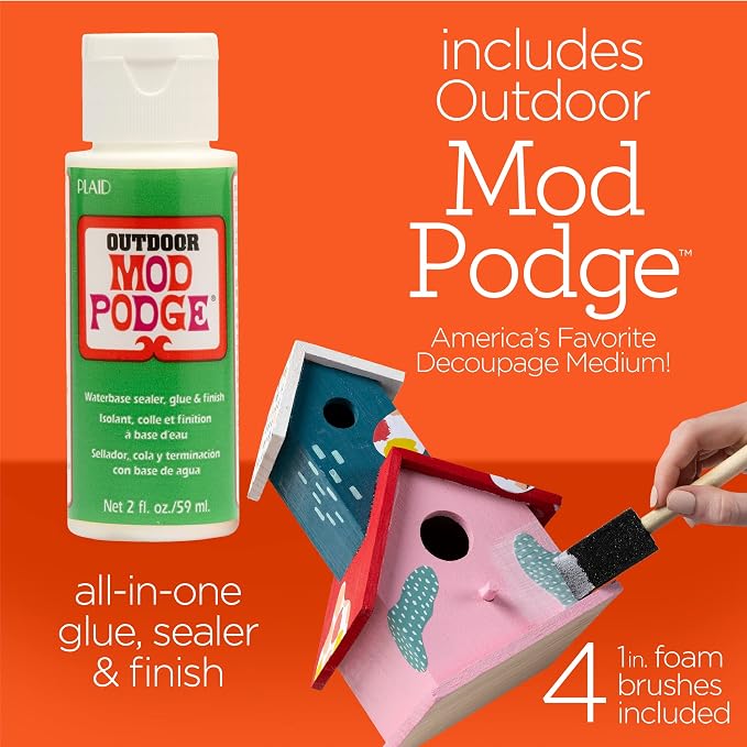 Apple Barrel Multi PROMOABMPO22, 21 Piece DIY Set Featuring 16 Surface Paints, 1 Mod Podge Outdoor Acrylic Sealer and 4 Foam Brushes, Large