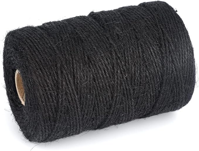 KINGLAKE Natural Jute Twine - 656 Feet, Arts & Crafts, Christmas, Durable Packing String, Black
