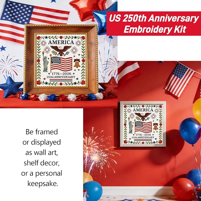 US 250th Anniversary Embroidery Kit, Patriotic Embroidery Kits for Beginner