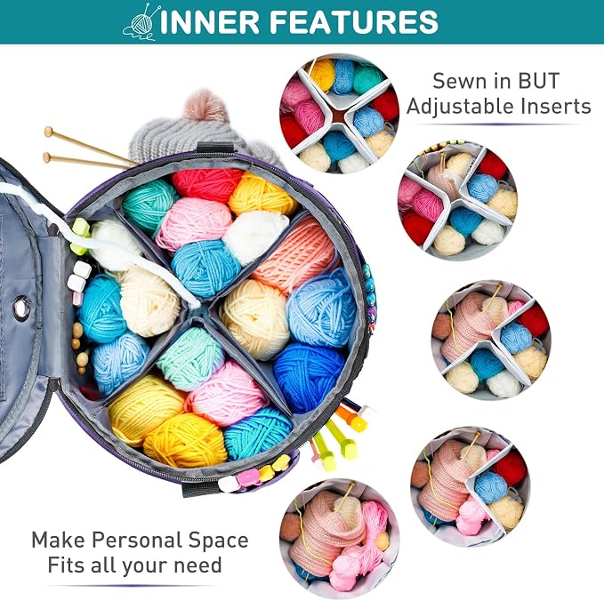 MYBAGZING Expandable Crochet Bag - Knitting and Yarn Storage Organizer Tote with Zipper Closure - Ideal Gift for Crocheting Accessories and Supplies