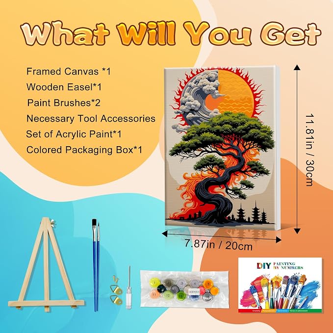 SmartEZ Framed Paint by Numbers Kit for Adults Tree of Life, 8x12 Inch | Adult Paint by Number Kits with Frame for Gift, Home Wall Decor, 7.87x11.81 Inch