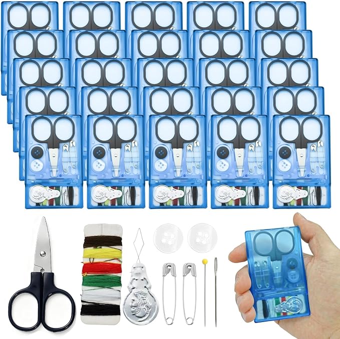 TINSKY 25 Boxes Mini Travel Sewing Kit Quick Fix Sewing Kits Bulk Basic Portable Pre Threaded Needle Emergency Repair Tool for Gifts Beginner Traveler Home Hotel