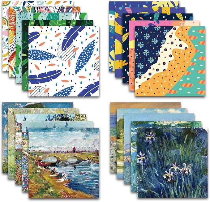 Origami Paper Kit 100 Sheets, 6x6 Inch Double Sided 40 Vivid Colored Paper | 70GSM Colorful Paper,40 Different Pattern Origami Kit,DIY Hand Crafts,Arts Creativity,Easy to Fold,No-Fading.Monet Fresh
