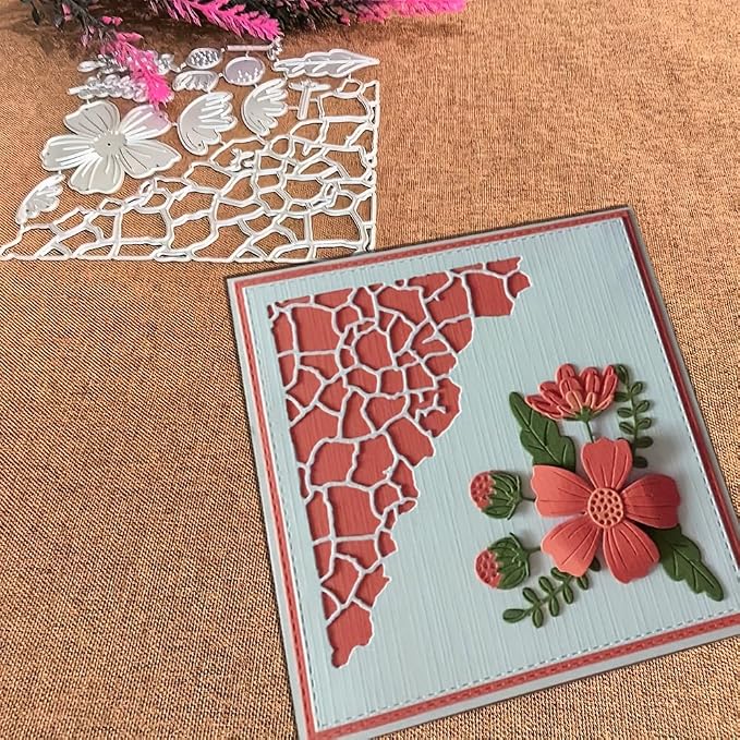Lapoo Flowers Cutting Die for Scrapbooking - Durable Metal Cutting Die for DIY Scrapbook Photo Album Decorative Paper Card, Metal Card Making Supplies (Flowers and Border 4.9 x 4.8 in)