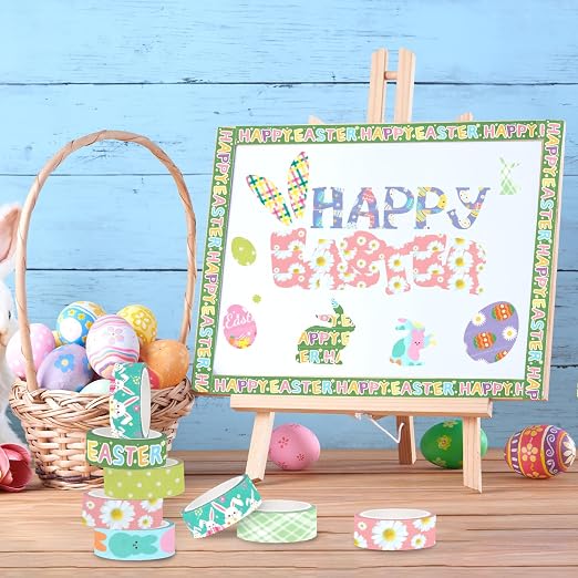 SANNIX 12 Rolls Easter Washi Tape 15mm Wide Rabbit Eggs Carrot Spring