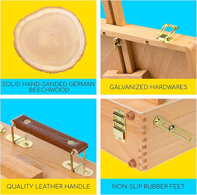 MEEDEN Table Top Easel for Painting: Portable Tabletop Easel with Storage | Wood Easel for Adults - Sketch Box Easel for Students Artist Beginner - Art Desk Easel for Plein Air Natural 16.7"x13"