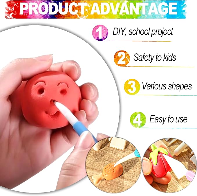 LINPHCEY Air Dry Clay Tools for Kids Ages 8+ Pottery Clay Tool Kit Plastic Clay Sculpting Tools Set for DIY Project, Modeling Polymer Clay Toys – Safe & Easy Grip for Beginners & Craft Lovers