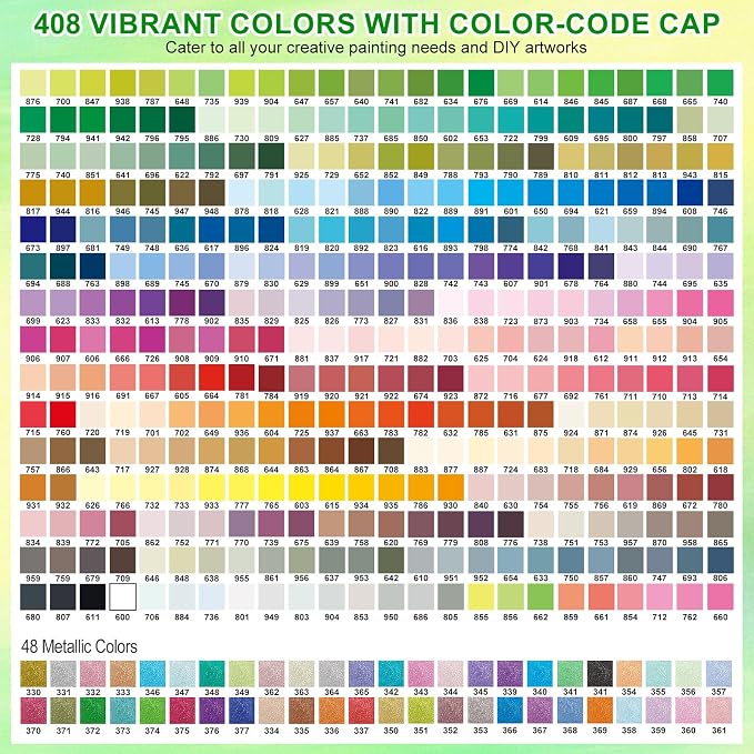 Amamao 408 Colors Acrylic Paint Markers, Soft Brush Tip for Rock Wood Glass