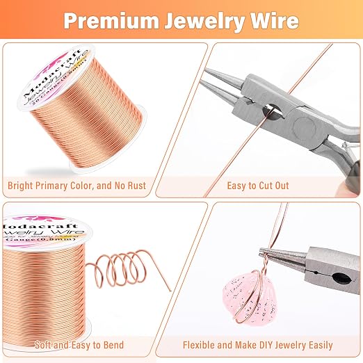 Modacraft 20 Gauge Copper Wire for Jewelry Making with Versatile Pliers 82FT/0.8mm Craft Jewelry Wire Tarnish Resistant Stainless Steel Copper Wire for Gardening Electroculture Jewelry Making Supplies