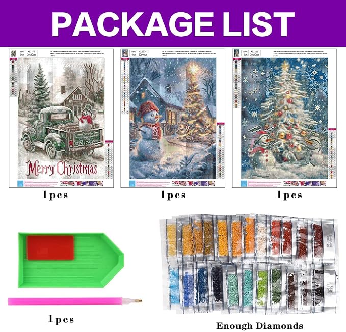 Christmas Diamond Art Kits for Adults, 3 Packs Diamond Art Painting Kits