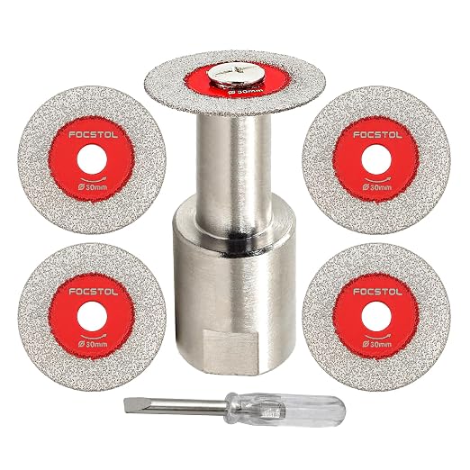 Mini Diamond Glass Cutting Disc - FOCSTOL 5pcs 1-3/16 Inch(30mm) Saw Blade and 1pc 5/8''-11 Flange for Glass Jade Marble Granite Artificial Stone Porcelain Tile Ceramic