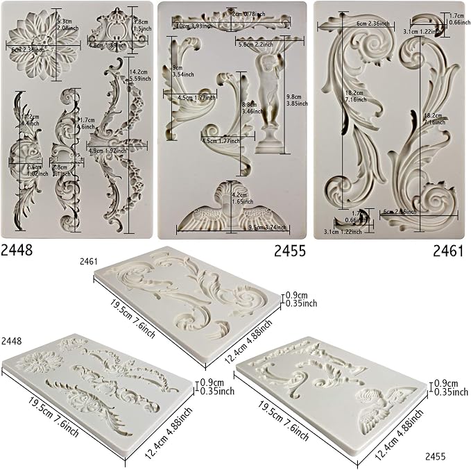 Baroque Style Ornament Curlicues Silicone Molds 3-Count Cherub Birdbath Scrollworks Art Deco Inspired Lace