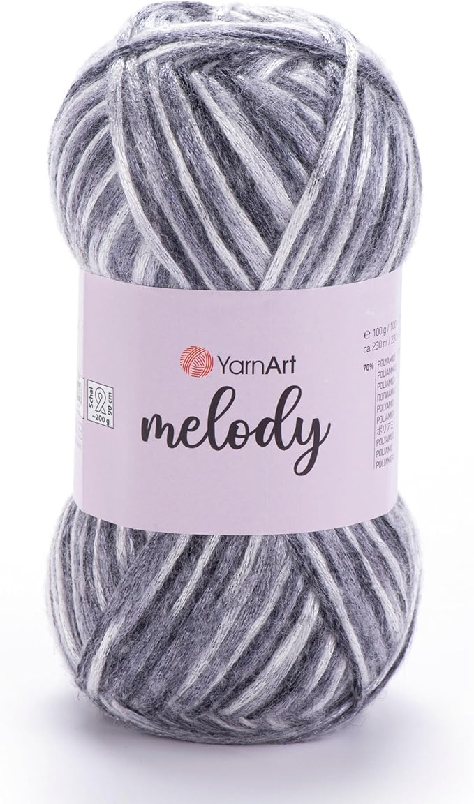 YarnArt Melody Variegated Chainette – Metallic Sheen Fiber for Knitting, Crochet & Embroidery, 100g (3.5 oz) Skein, 230m (251 yd), Premium Blend of 70% Polyamide 21% Acrylic 9% Wool (905)