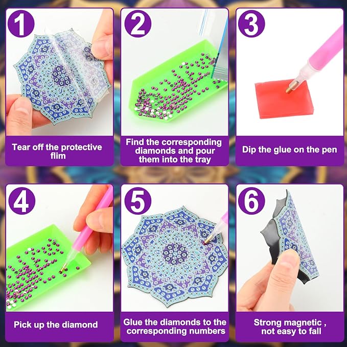 Zonon 12 Pcs Mandala Diamond Art Refrigerator Magnets for Adults | Diamond Painting Kits with Mandala Designs, Magnetic Stickers for Fridge Decor, Easy Kitchen Decorative Magnets for Home