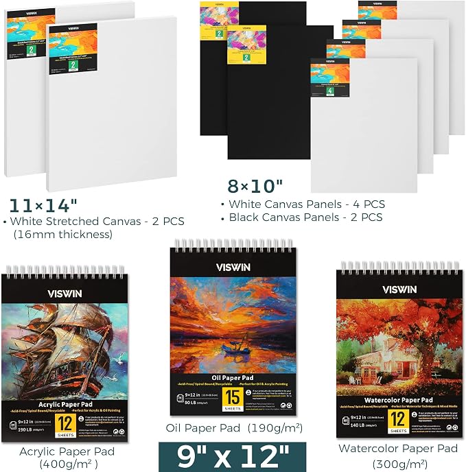 VISWIN Professional All-in-One Art Painting Kit with Aluminum & Beech Wood Easel, 96 Acrylic, Watercolor & Oil Paint Set, Canvas, Painting Set with Complete Art Supplies for Adult, Artist, Beginner