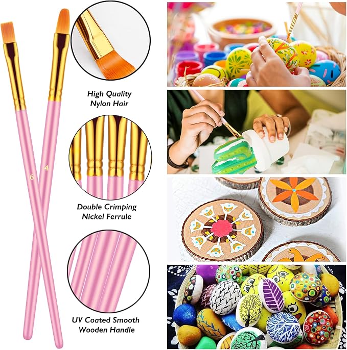 Artstorys Paint Brushes Set, 20 Pcs Acrylic Oil Watercolor Painting Brushes | Artist Paintbrushes (Nylon Hair Wood Handles) for Adult Drawing, Great for Face, Rock & Canvas, Arts Craft Supplies, Pink