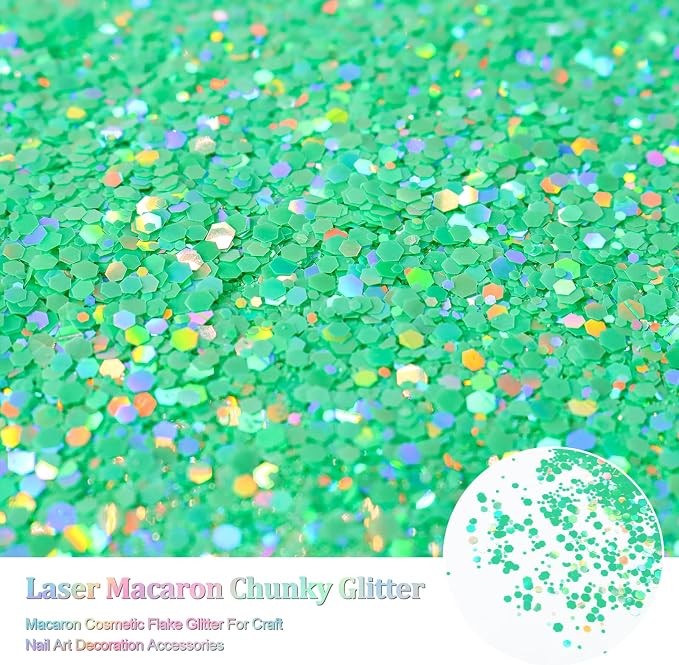 Renfio Holographic Green Chunky Glitter for Snowglobe Tumbler,1.76oz/50g