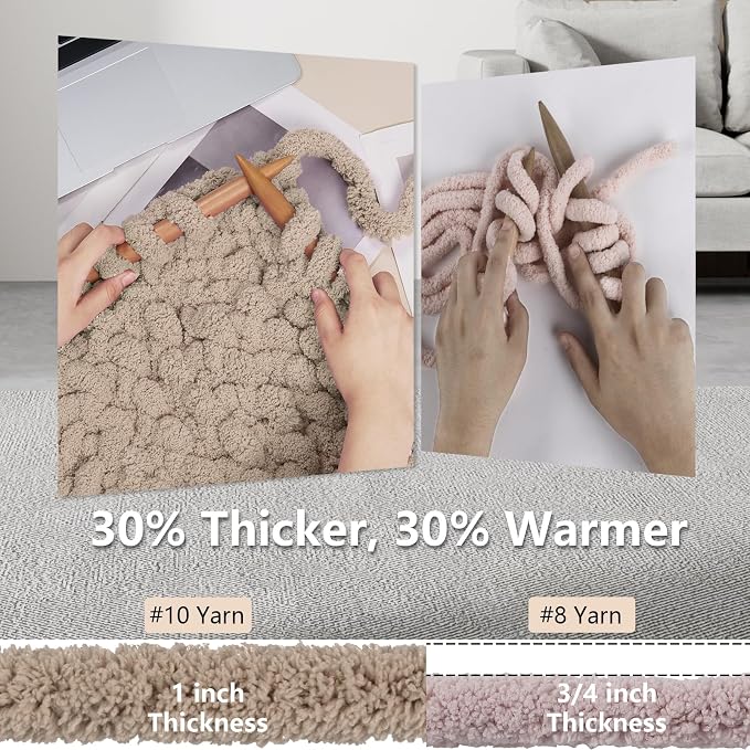 Cozyful Chunky Yarn for Hand Knitting - #10 Chunky Chenille Yarn, Jumbo Big Thick Chunky Yarns for Crocheting, Super Bulky Chunky Knit Blanket Yarns, 8 Skein (22yd, 8oz/Skein), Khaki & Coffee