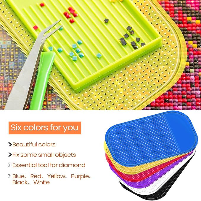 Blulu 6 Pcs Diamond Art Painting Accessories and Tool,Dark Color Style | Reusable Gel Holder for Art Supplies, Anti-slip Tools Keep Diamonds Secure, Sticky Mat Tray 5.6x3.3 in for Adults Crafts
