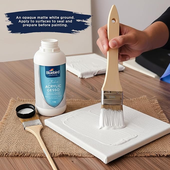 BLUEBIRD Studio Acrylic Gesso - Liquid Gesso Primer for Arylic Painting, Surface Prep Medium (White, 33.8 Fl Oz)
