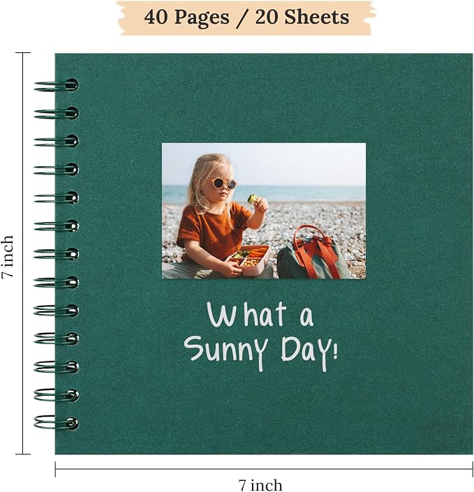 Scrapbook Photo Album 7"x7" 20 Sheets 40 Pages Hardcover Kraft Paper Khaki