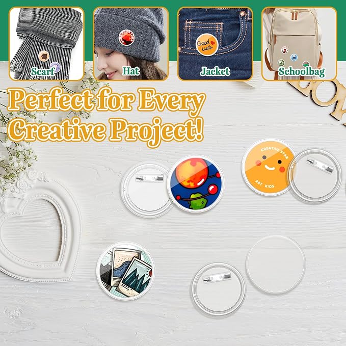 Bignc 1.7 Inch Clear Acrylic Button Pins - 40 Pack DIY Custom Design Buttons, Pin Backs & Blanks for Sublimation, Crafts, Photo Badges for DIY Gifts & School Projects,Teams, Events Badges