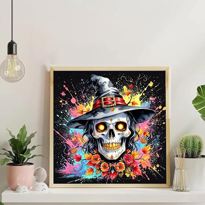 YarnWhimsy Skull Paint by Numbers Kit for Adults 16x16 inch