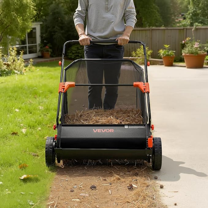 VEVOR Push Lawn Sweeper 30 in Leaf & Grass Collector 12 cu. ft. Hopper Bag