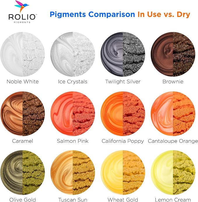 Rolio - Mica Powder Color Pigment Set - Pastel Set, 10g, 24 Jars | Pearlescent Color Pigments, Resealable Jars for Epoxy Resin, Soap Making, Candles, Slime, Nail Art, and DIY Crafts