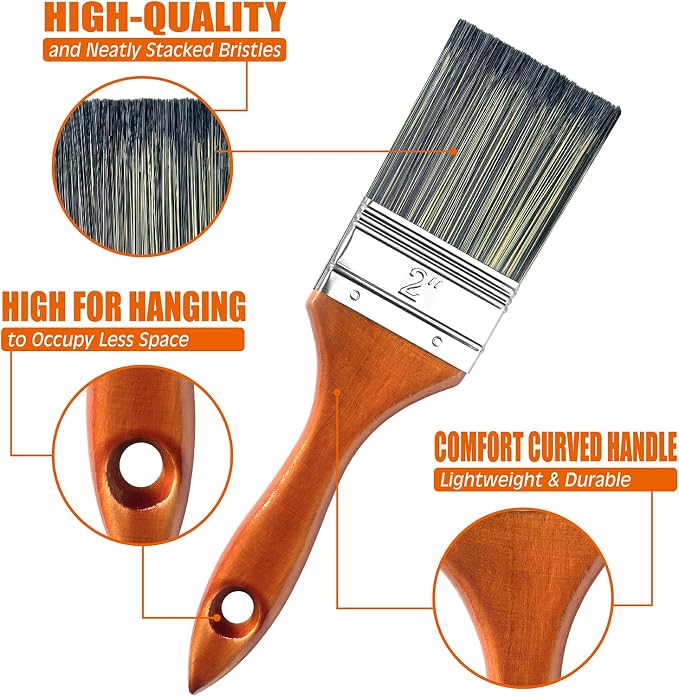 Great Andrew Paint Brushes 2 Inch, Wood Handle, 3 Pack