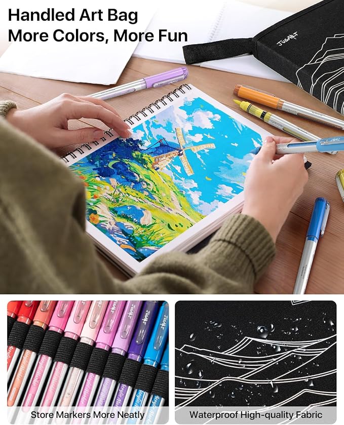 JusArt Acrylic Paint Markers Brush Tip, 108 Basic & Metallic Colors