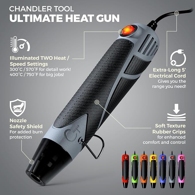 Heat Gun for Crafting, Mini Dual Temp Hot Air Gun Tool for Epoxy Resin, Shrink Wrapping, Vinyl Wrap, Embossing, Electronics, Candle Making, Sublimation, Phone Repair & DIY (Grey/Black)