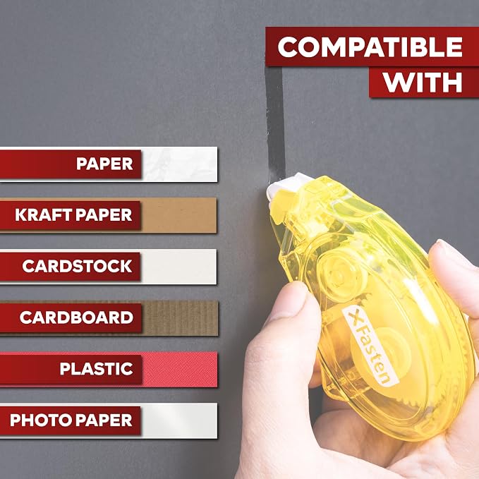 XFasten Double Sided Tape Roller Runner, Yellow, Photo-Safe, Acid-Free 0.3-inch x 360-inch (4-Pack, 1440-inches Total) Glue Tape Roller Gift Wrap Tape for Scrapbooking, Bullet Journal, Photo, Craft