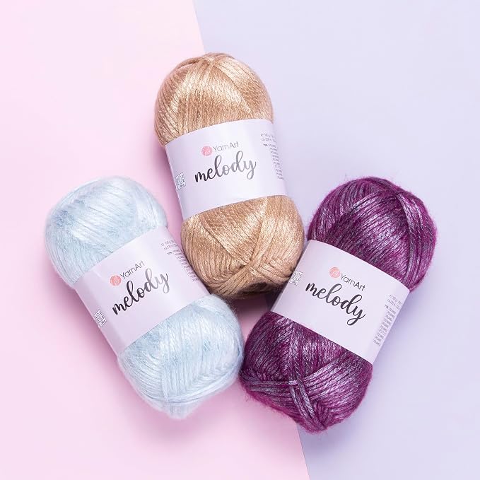 YarnArt Melody Variegated Chainette – Metallic Sheen Fiber for Knitting, Crochet & Embroidery, 100g (3.5 oz) Skein, 230m (251 yd), Premium Blend of 70% Polyamide 21% Acrylic 9% Wool (882)