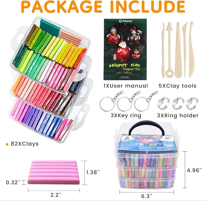 Artecho Polymer Clay Kit, 82 Colors Oven Bake Clay | Modeling Clay for Adults, DIY Sculpting Craft Clay Set with Sculpting Tools, Jewelry Accessories, Arts and Crafts Gifts