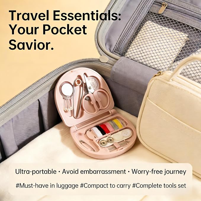 2 Pack Mini Travel Sewing Kit, Portable Emergency Sewing Box with Scissors, Needles, Threads, Compact Clothing Repair Set for Travel, Purse, Office, College Dorm (3D Strawberry Red)