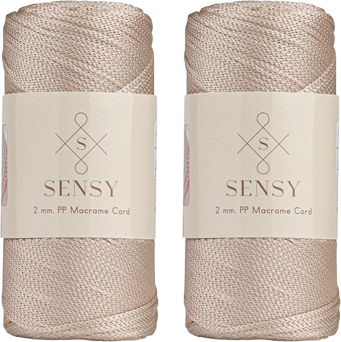 Sensy Premium 2 Pack of 2mm 251 Yards Polyester Rope 100% Polypropylene Cord Macrame Cord 2mm Crochet Bag Cord Macrame Rope Crochet Thread Gift for Knitter (Latte)