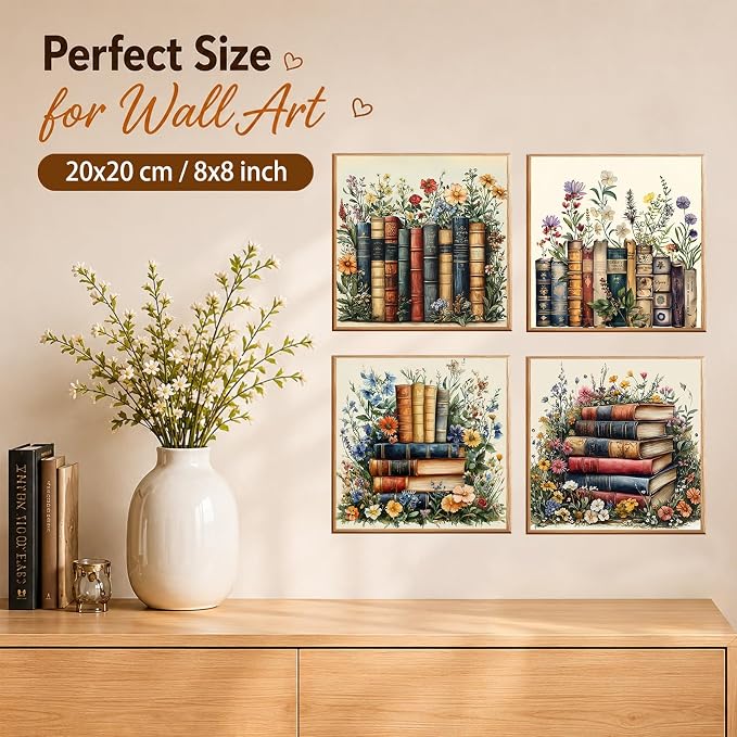 AUKELHJ 4 Pack Framed Paint by Numbers Kit for Adults, Book, 8x8 inch