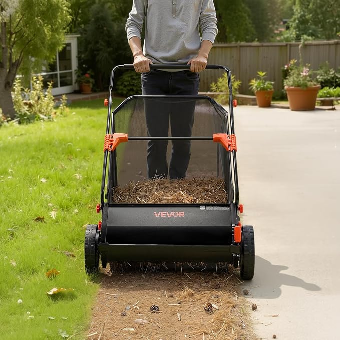 VEVOR Push Lawn Sweeper 26 in Leaf & Grass Collector 7 cu. ft. Hopper Bag